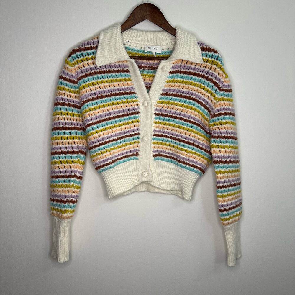 Böhme Size Medium Multicolor Rainbow Loose Knit Cardigan
